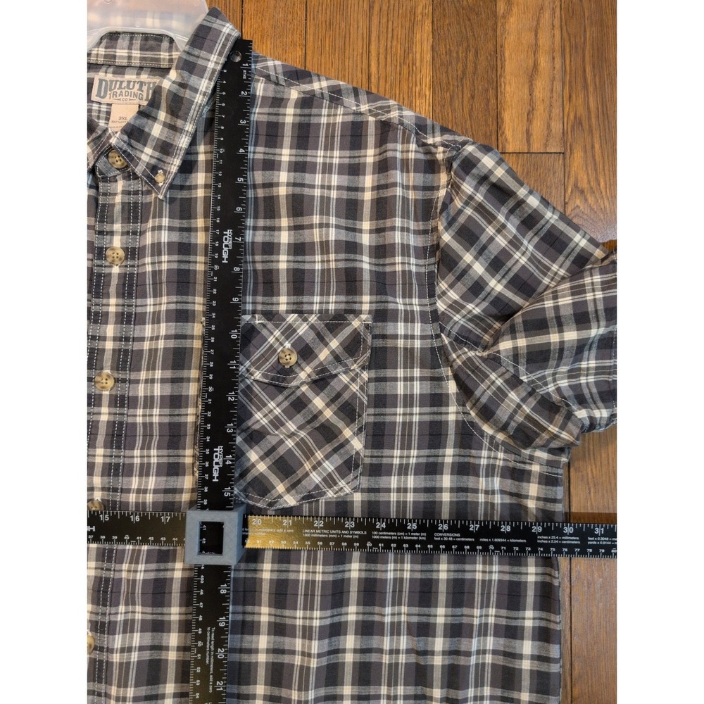Duluth Trading Co Men 3XL Plaid Button Down Shirt Short Sleeve Cotton Grey Black - Picture 4 of 6
